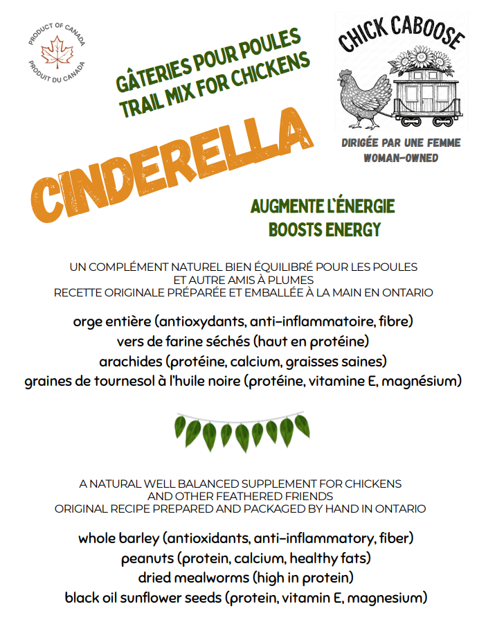 Bienfaits et ingrédients gâteries pour poules Cinderella chick caboose