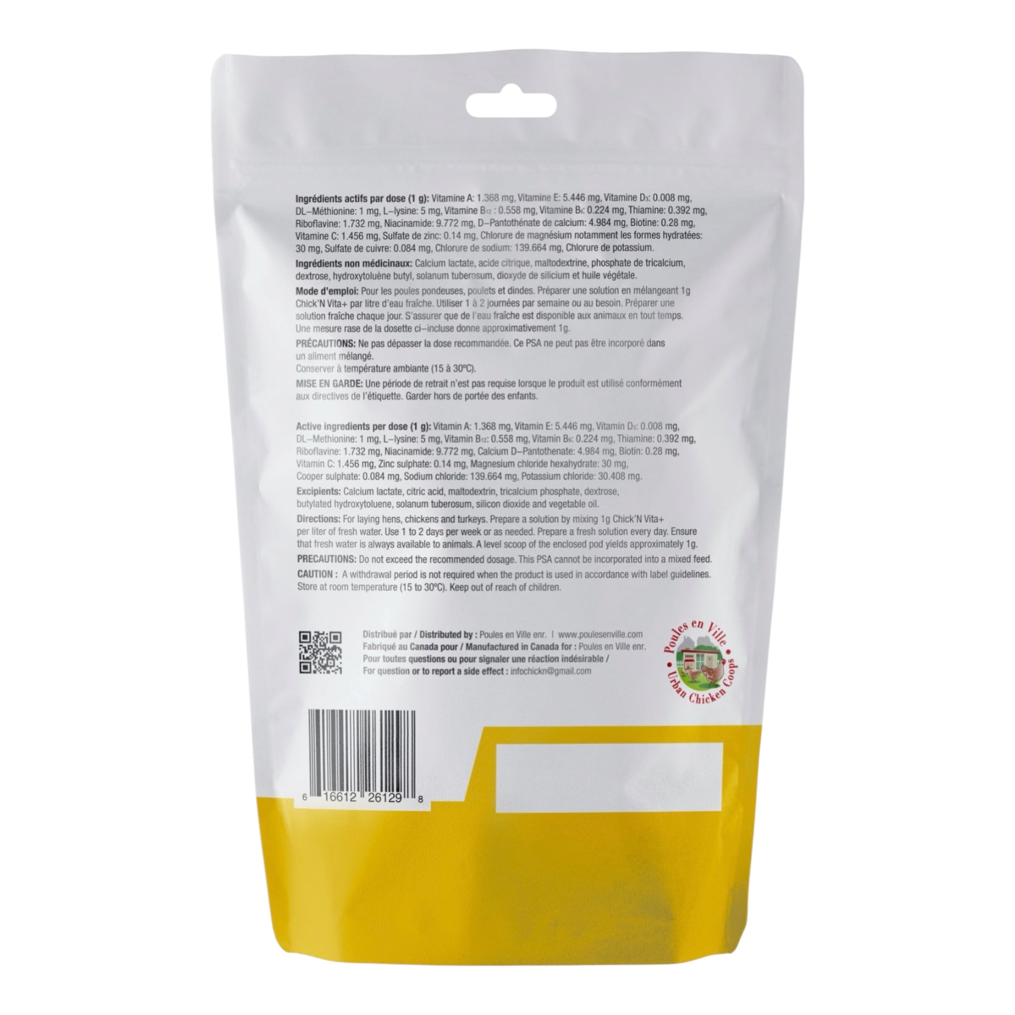 Détails des vitamines et ingrédients - Chick'N Vitamin+ - Plumes Champêtres