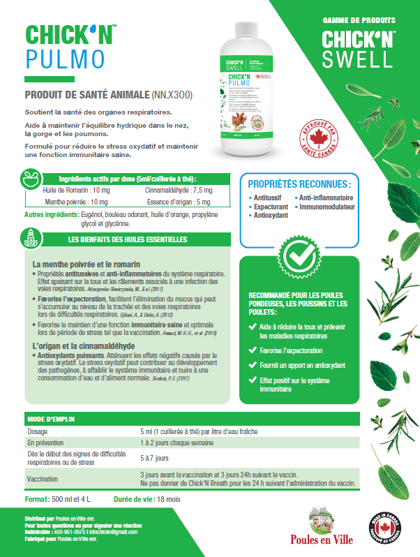 Ingrédients et bienfaits chick n plumo supplements poules plumes chick n swell