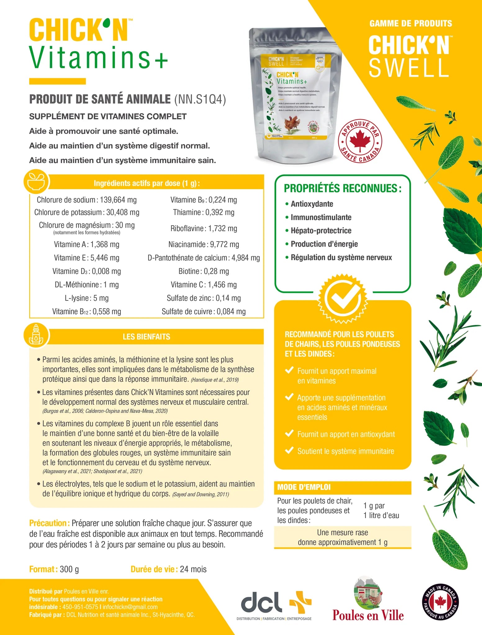 Ingredients bienfaits chickn vitamins+ chickn swell supplements poules