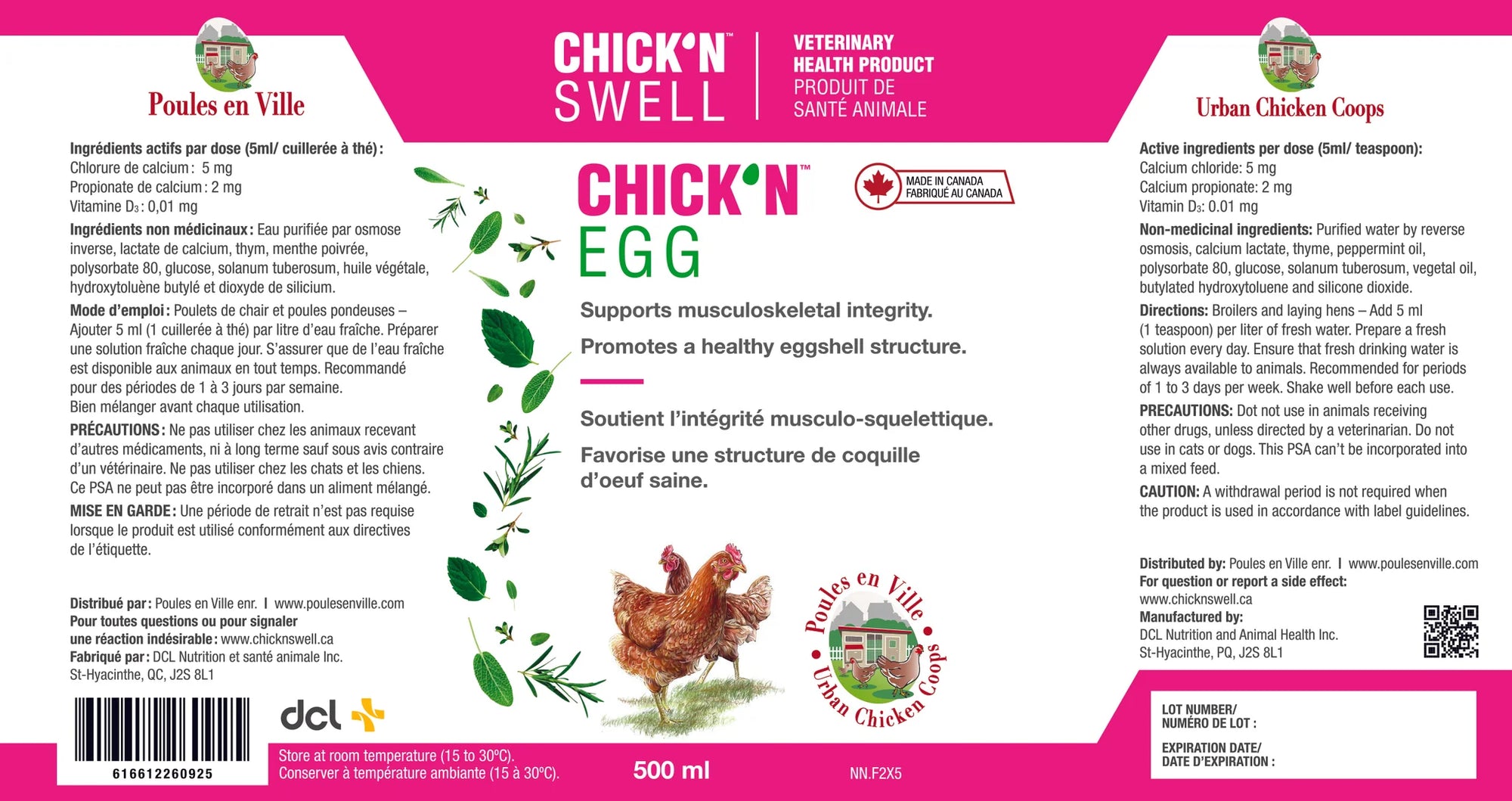 etiquette detaillee chick n calcium chick n swell supplement poules
